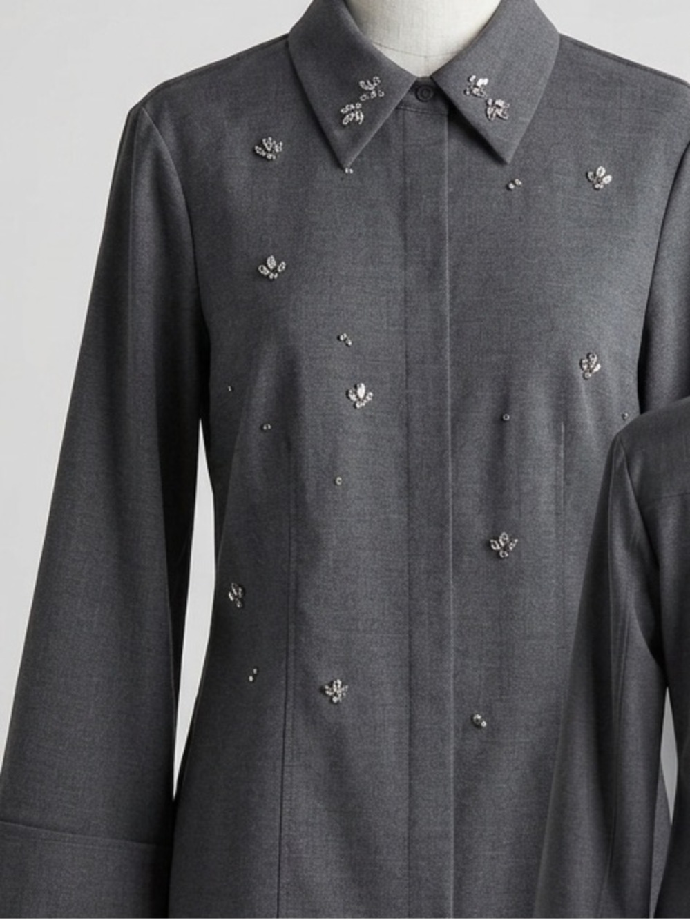 H&M NWT Gray Embellished Rhinestone Smart Casual Blouse Top - Size S